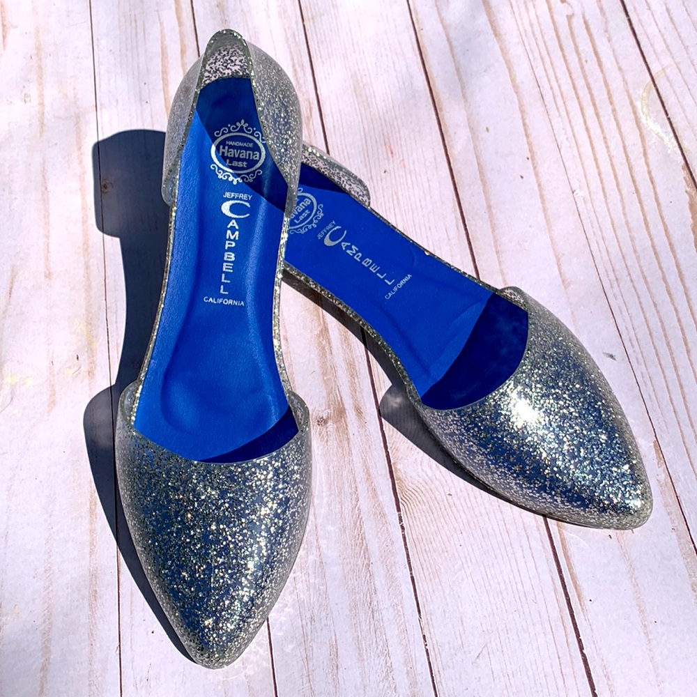 Jeffrey Campbell jell flats silver pointed toe 9